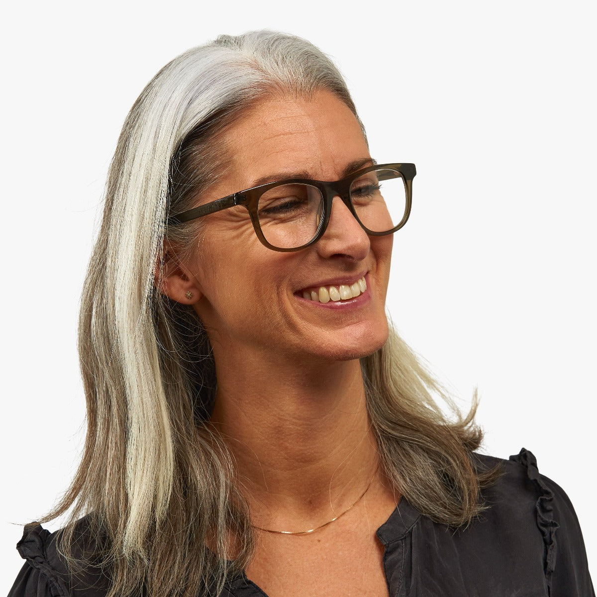 Luxreaders stylish Women's Malmö Shiny Olive Blue light glasses. Made from Acetate in a Square shape.