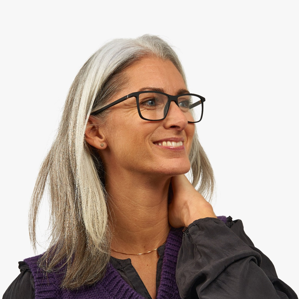 Luxreaders stylish Women's København Black Reading glasses. Made from Rubber in a Square shape.
