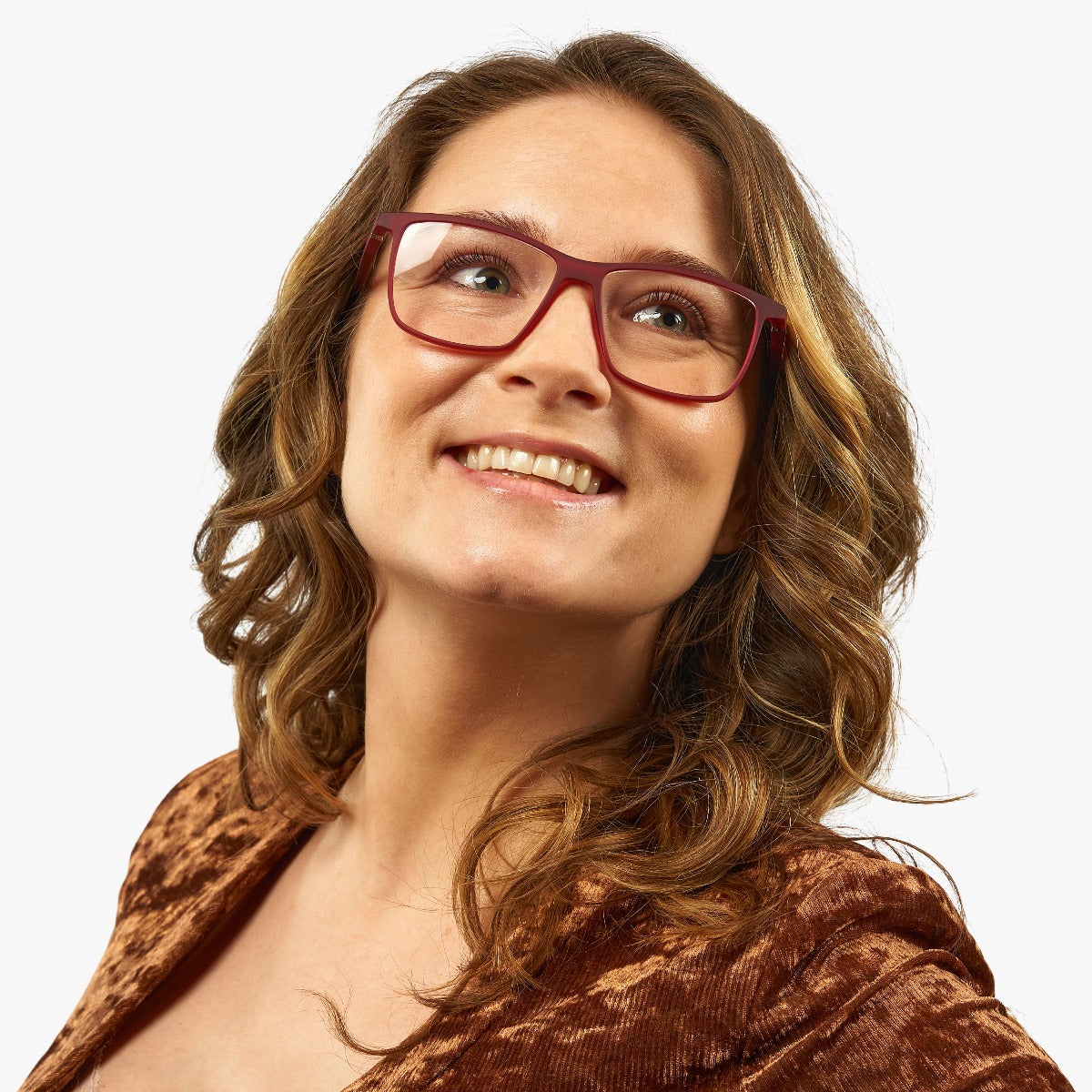 Luxreaders stylish København Red Reading glasses. Made from Rubber in a Square shape.