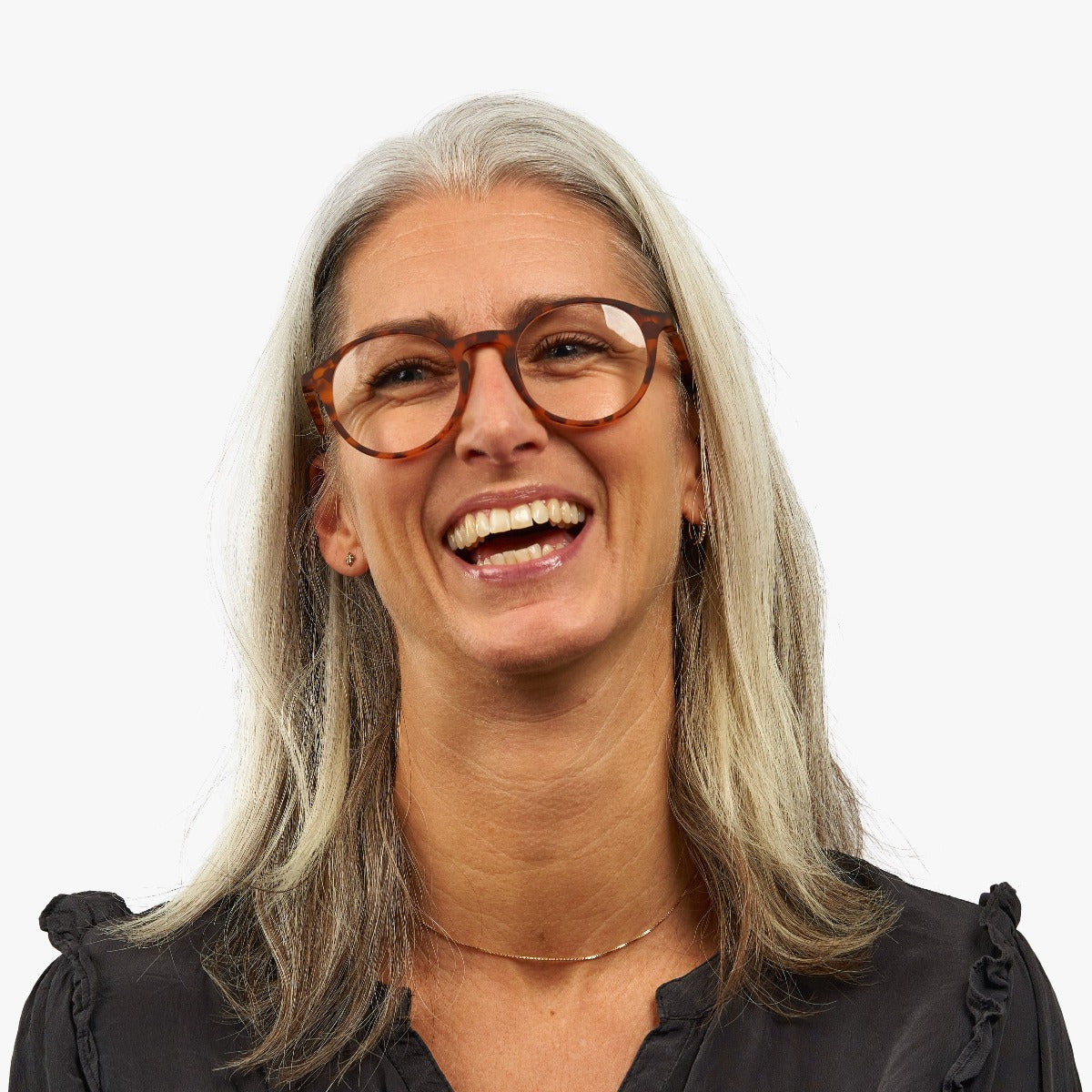 Luxreaders stylish Women's Læsø Turtle Blue light glasses. Made from Rubber in a Round shape.