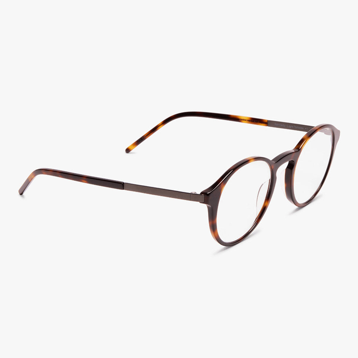 Tortoise round reading glasses with sleek brown temples