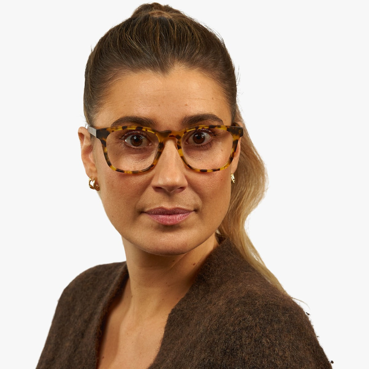 Person wearing Bornholm Light Turtle glasses