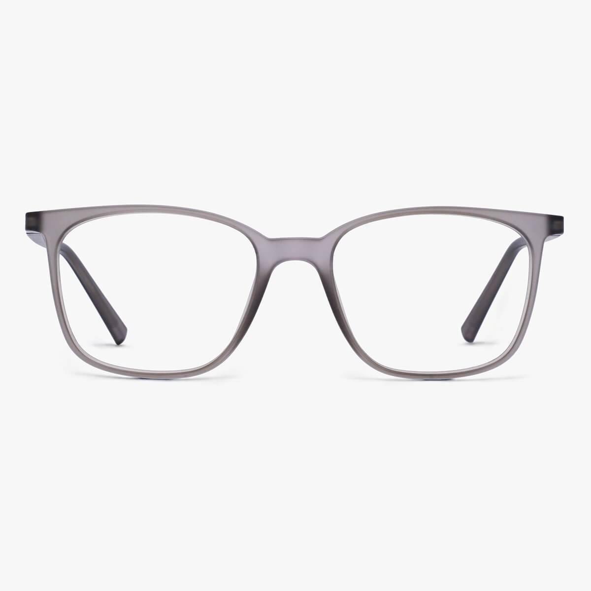 Luxreaders stylish Women's Fyn Grey Reading glasses. Made from Rubber in a Square shape.