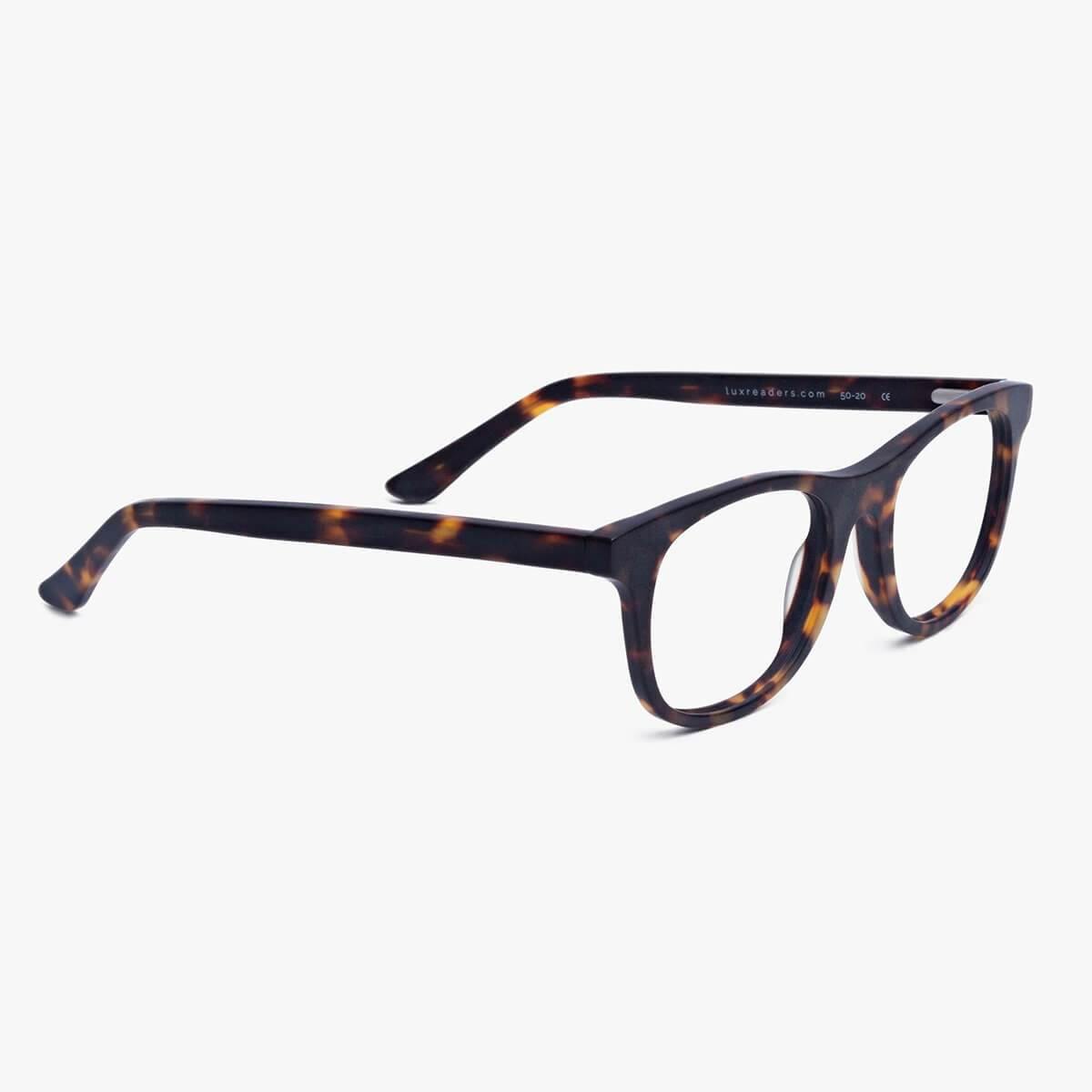 Luxreaders stylish Women's Malmö Dark Turtle Blue light glasses. Made from Acetate in a Square shape.