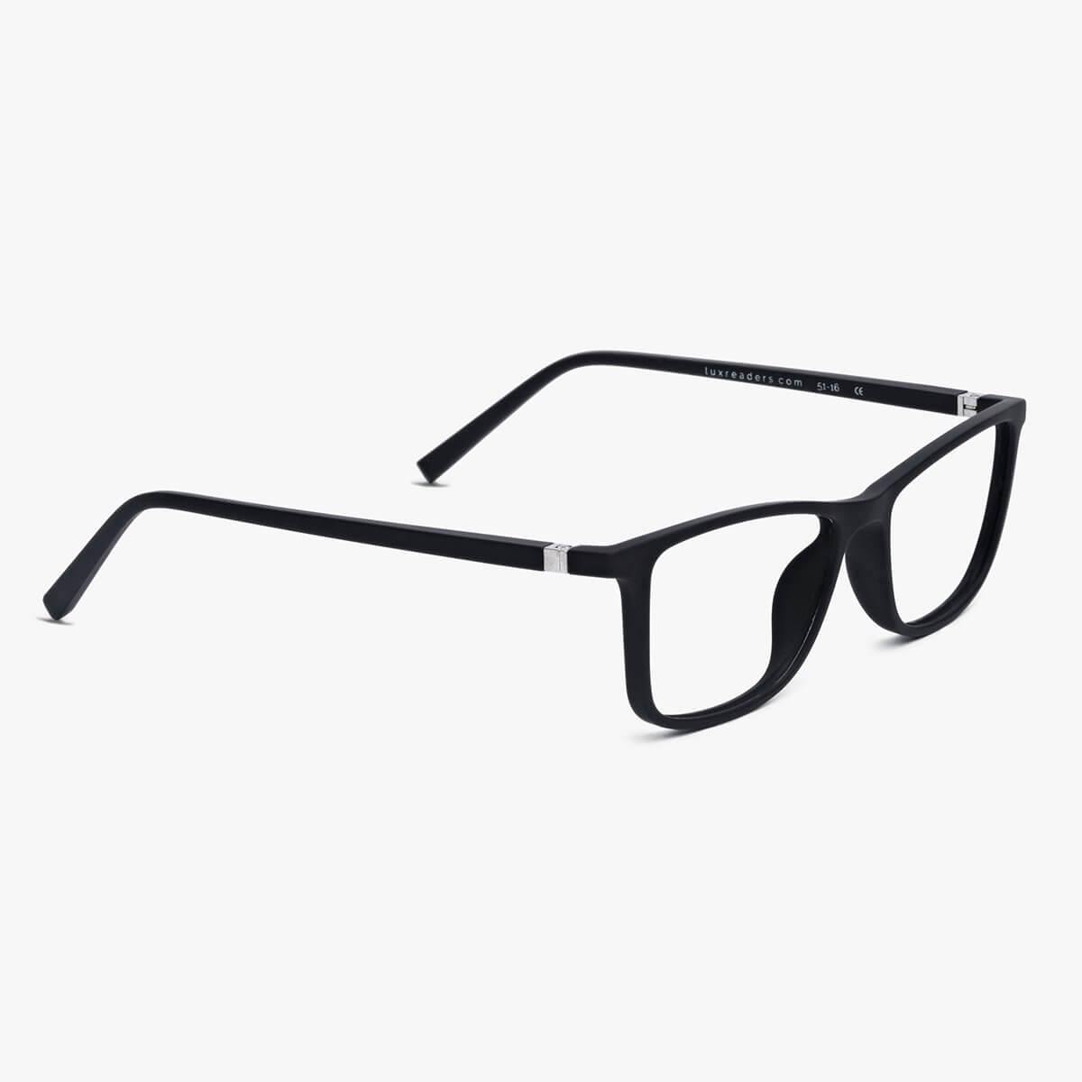 Luxreaders stylish Women's Skagen Black Reading glasses. Made from Rubber in a Rectangle shape.
