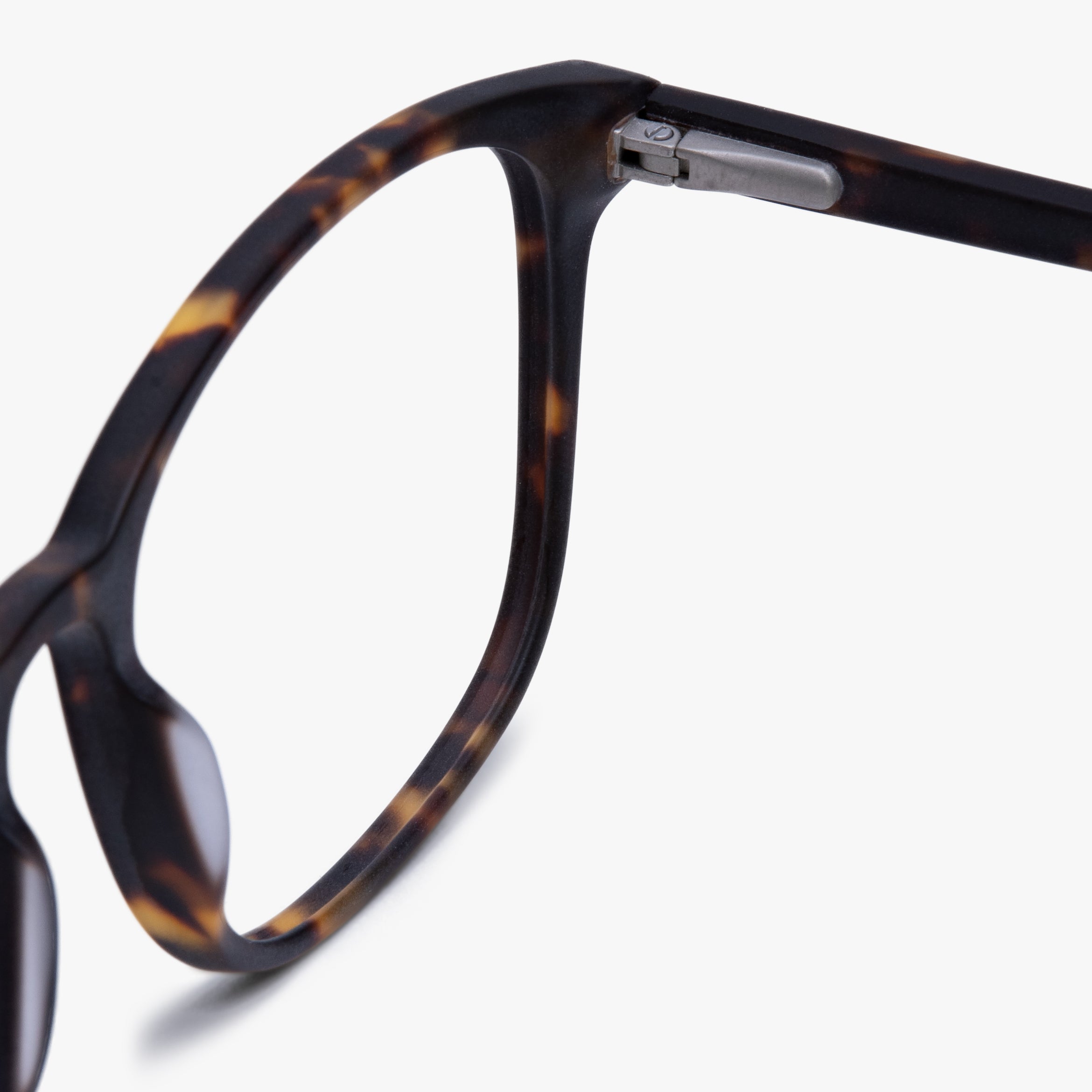 Close-up of Ebeltoft Dark Turtle tortoiseshell glasses frame