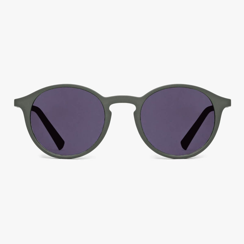 Læsø Dark Army round sunglasses with dark lenses and green frame