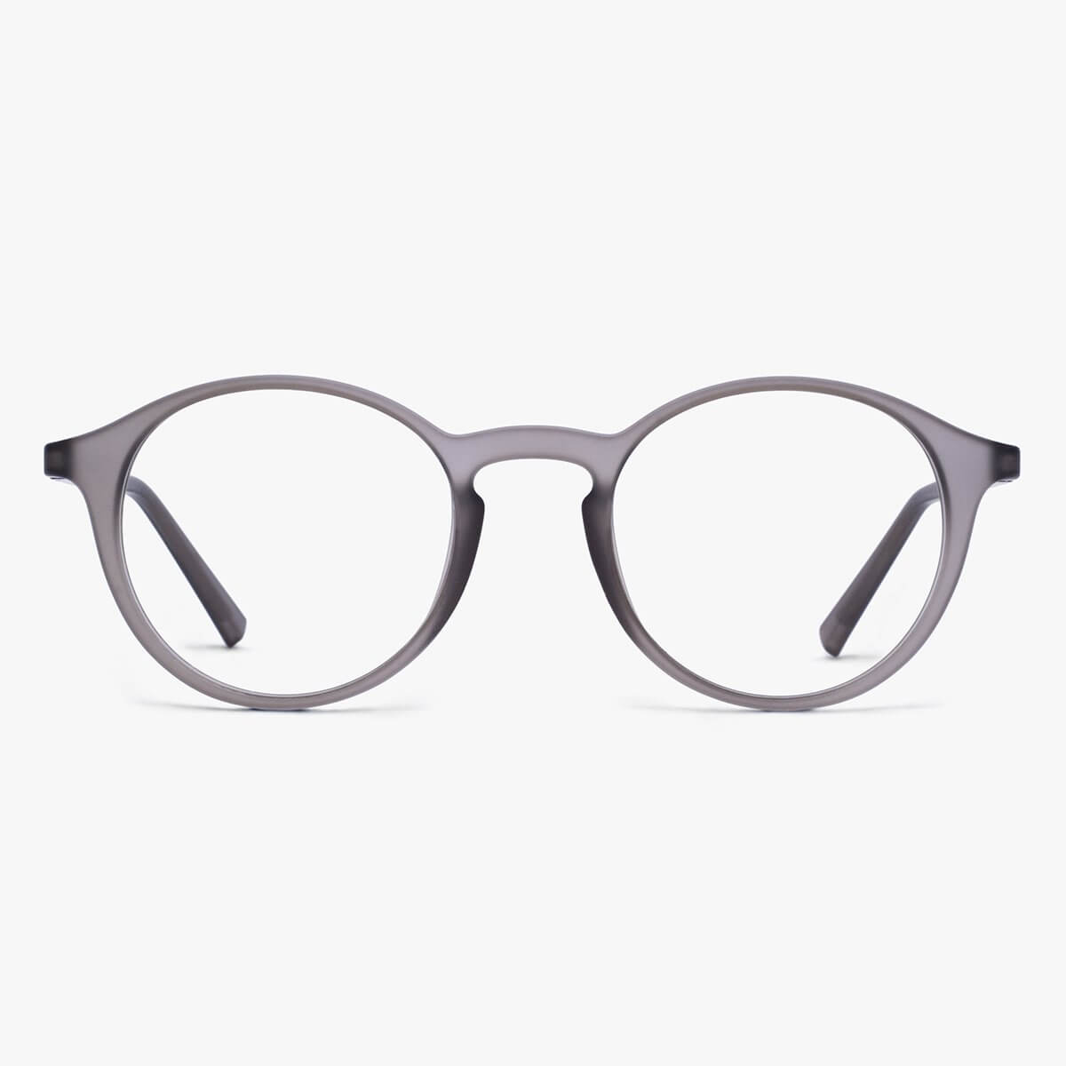 Læsø Grey round grey reading glasses with matte finish