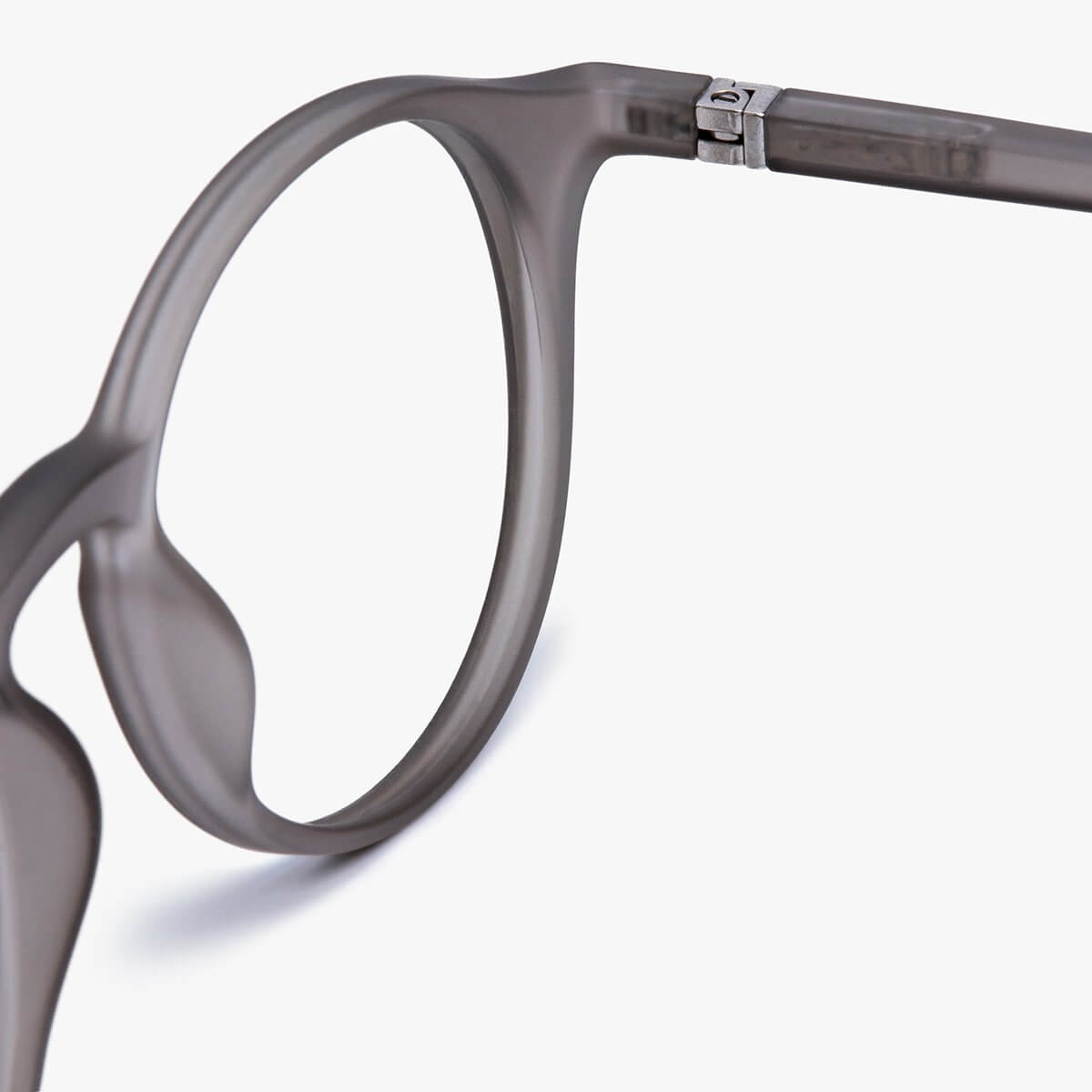 Close-up of Læsø Grey glasses with a matte grey finish