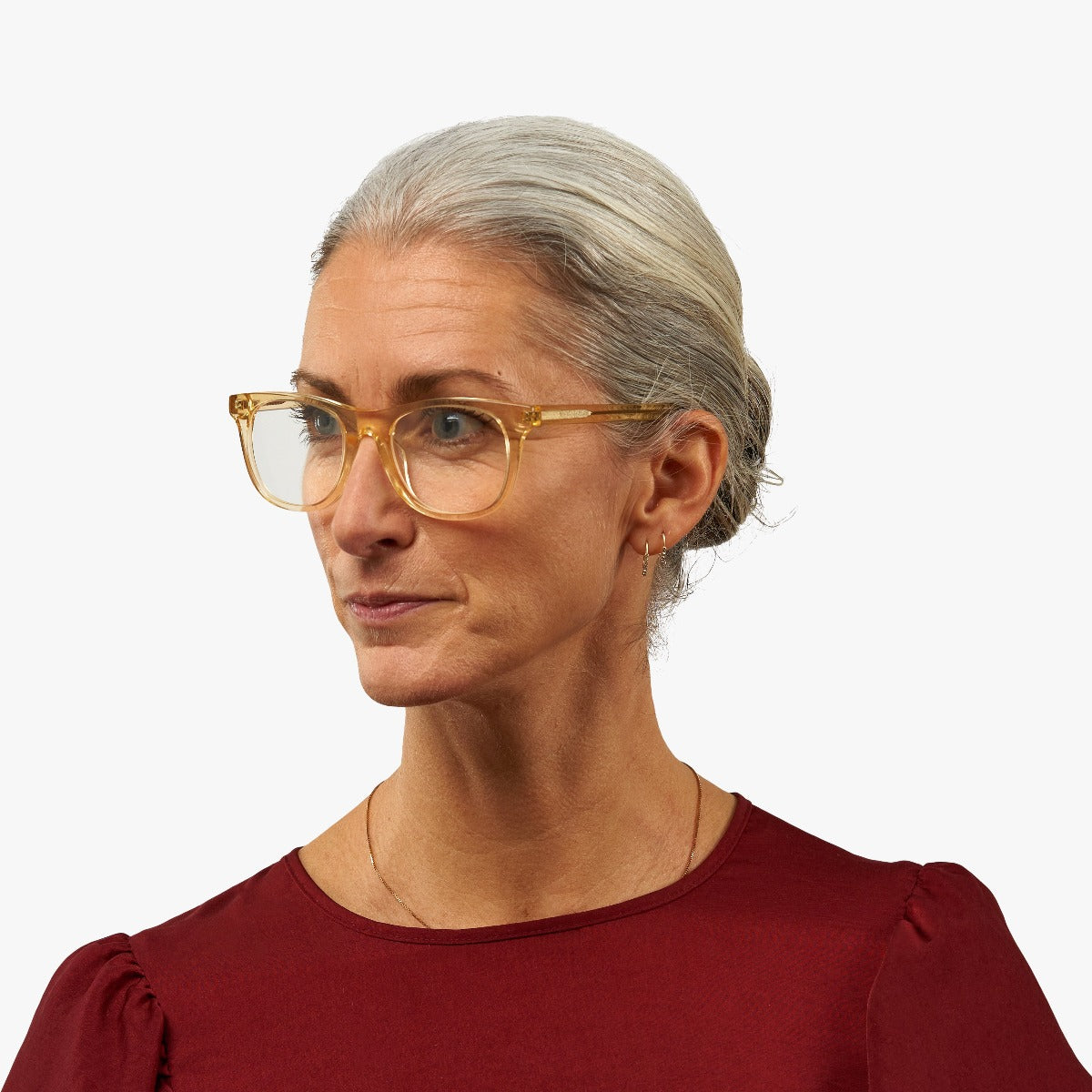 Person wearing Malmö Crystal Lemon glasses