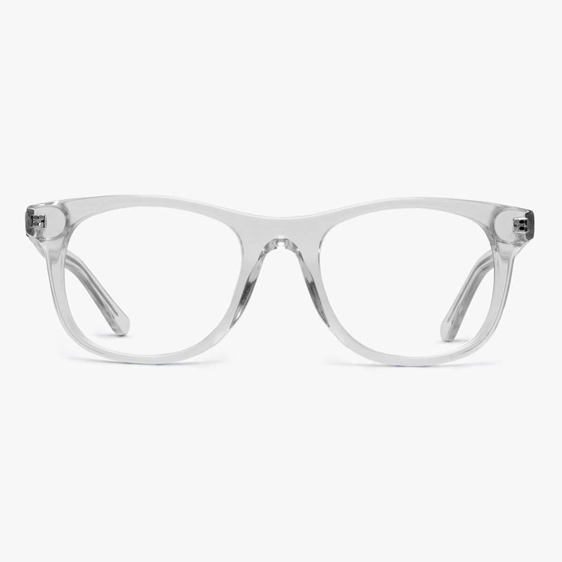 Malmö Crystal White transparent reading glasses with rounded rectangular frames