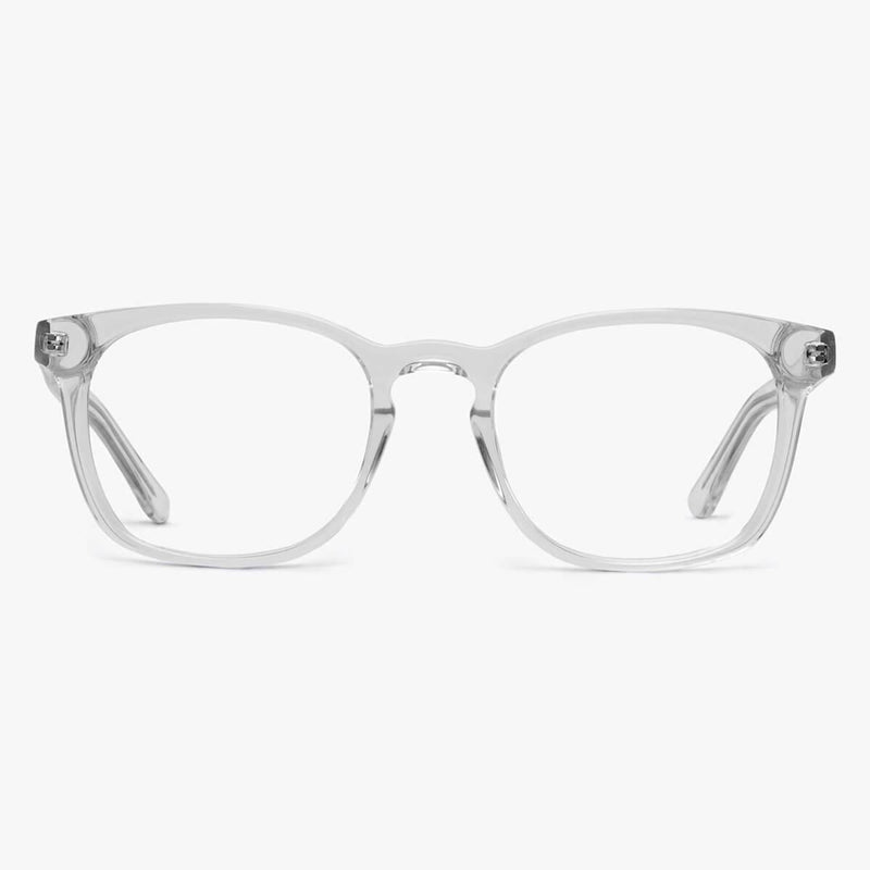 Men's crystal white rectangular glasses with clear frames