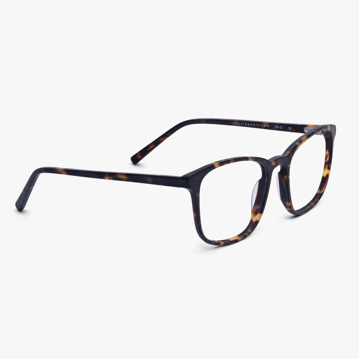 Dark turtle shell rectangular glasses by Luxreaders