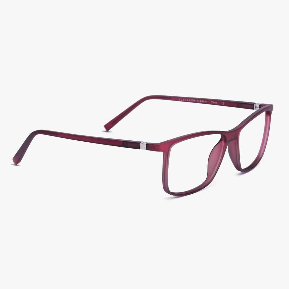 Men's København red reading glasses with matte finish and Luxreaders branding