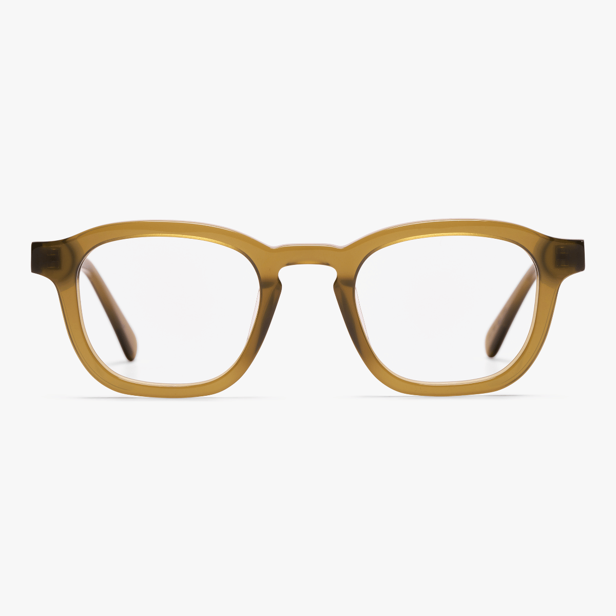 Square shiny olive eyeglasses with a retro style design