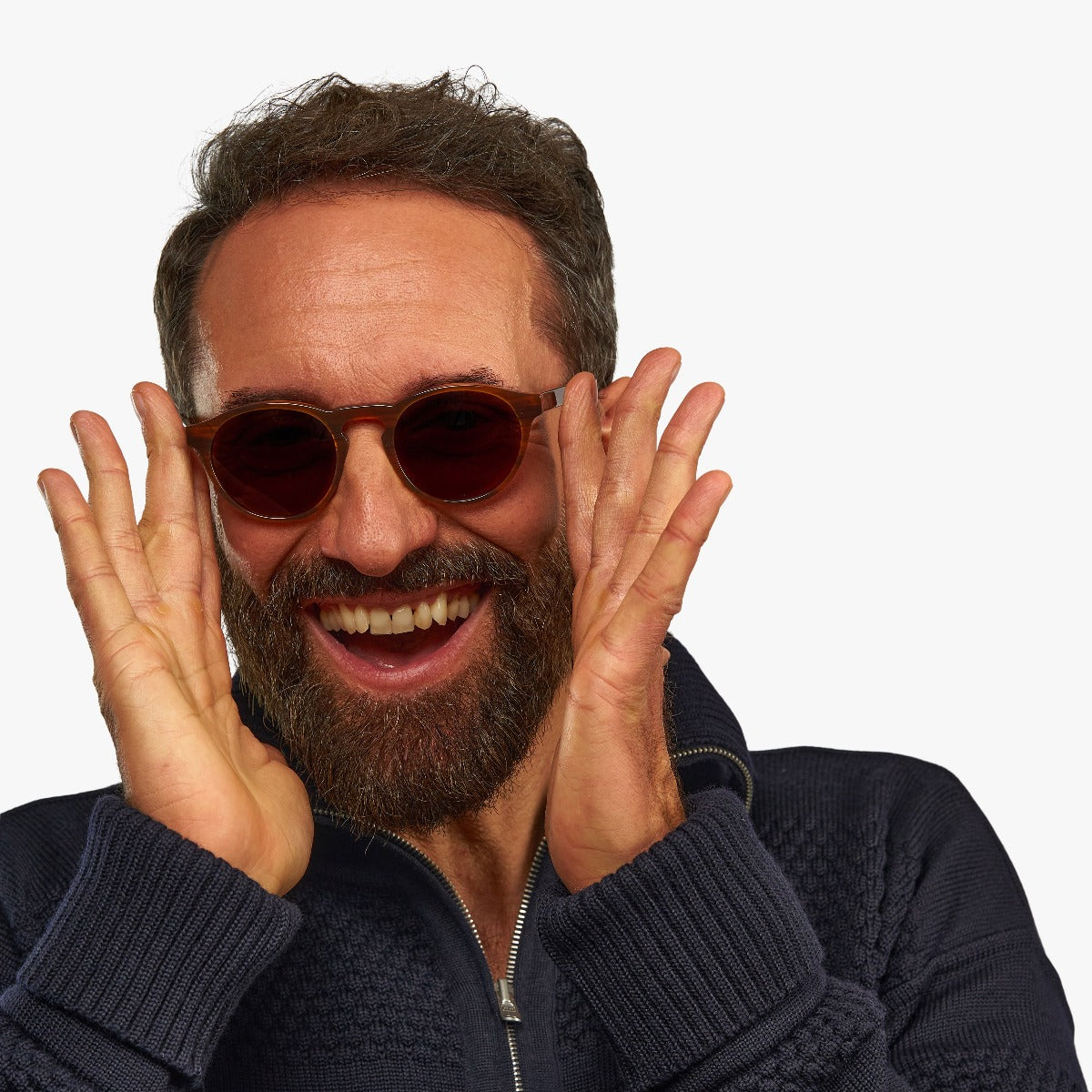 Person wearing Men's Trondheim Shiny Walnut glasses