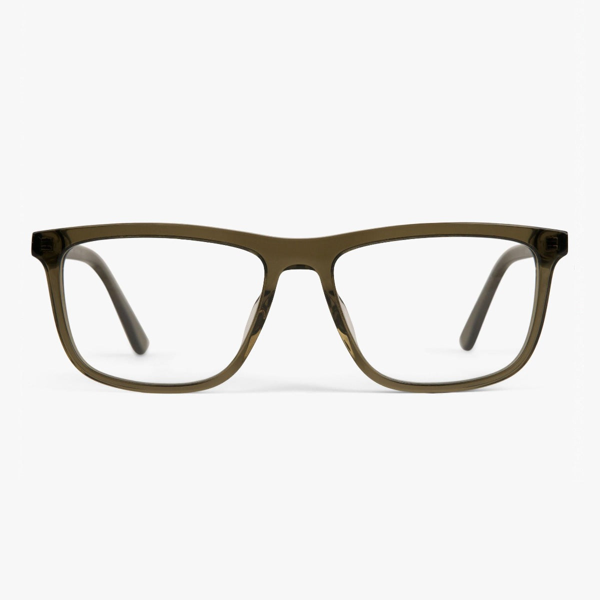 Rectangular shiny olive glasses with clear lenses