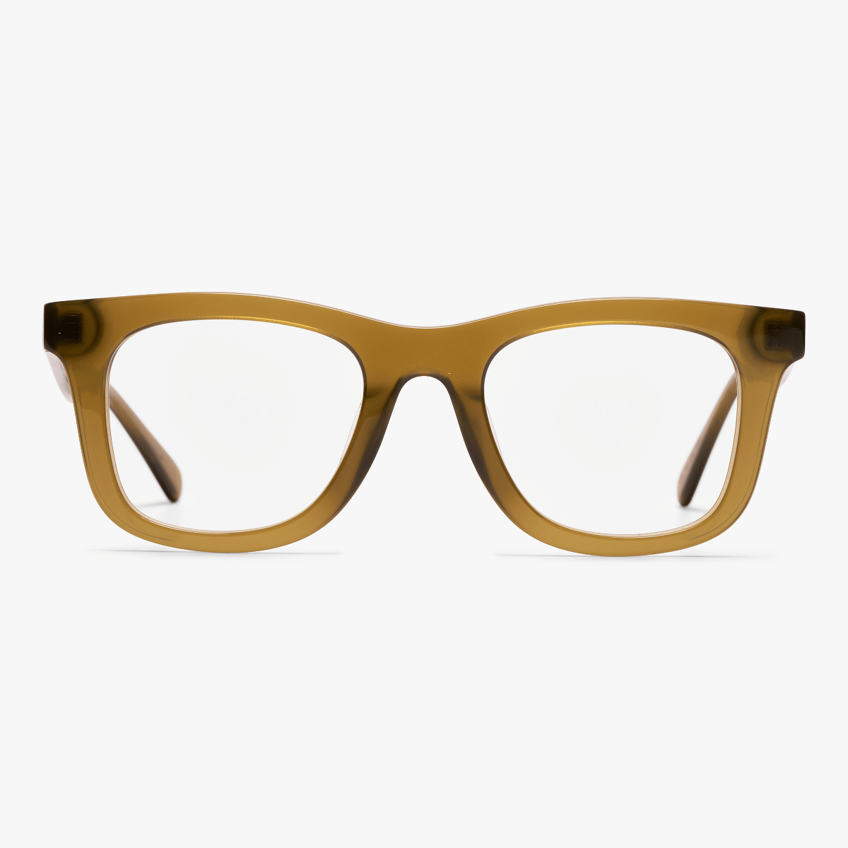 Samsø Shiny Olive rectangular glasses with a brown transparent frame