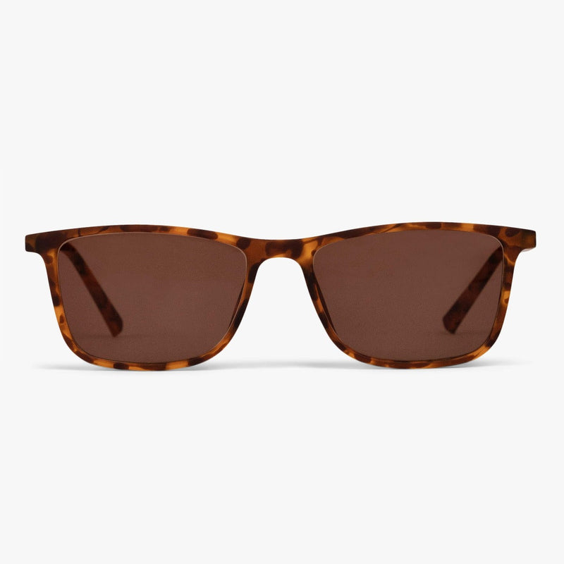 Tortoise square sunglasses with brown lenses