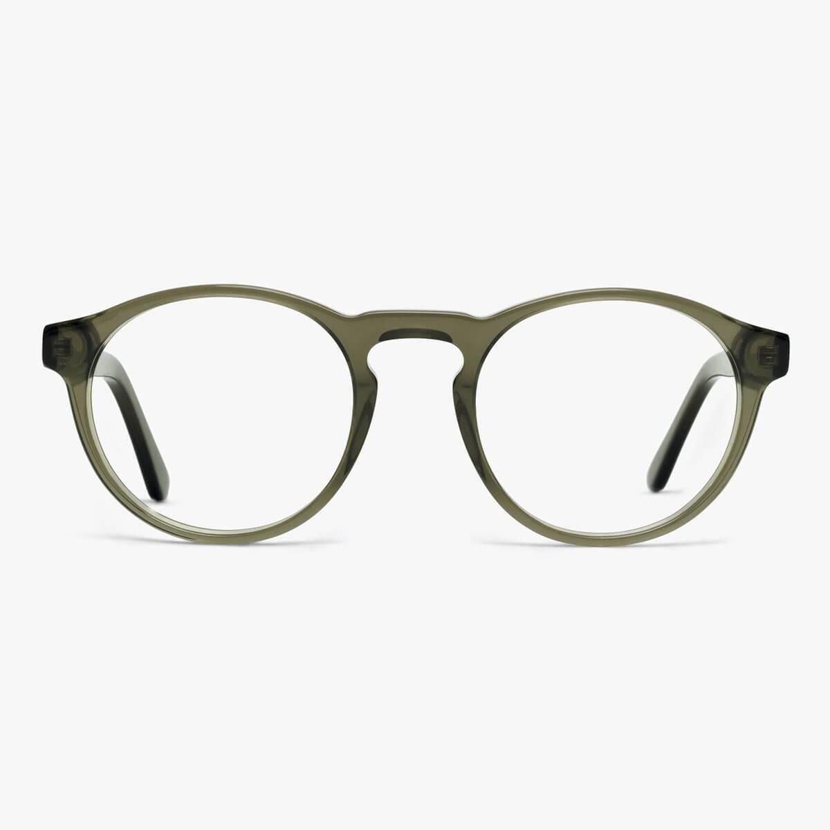 Trondheim Shiny Olive round olive glasses with clear lenses