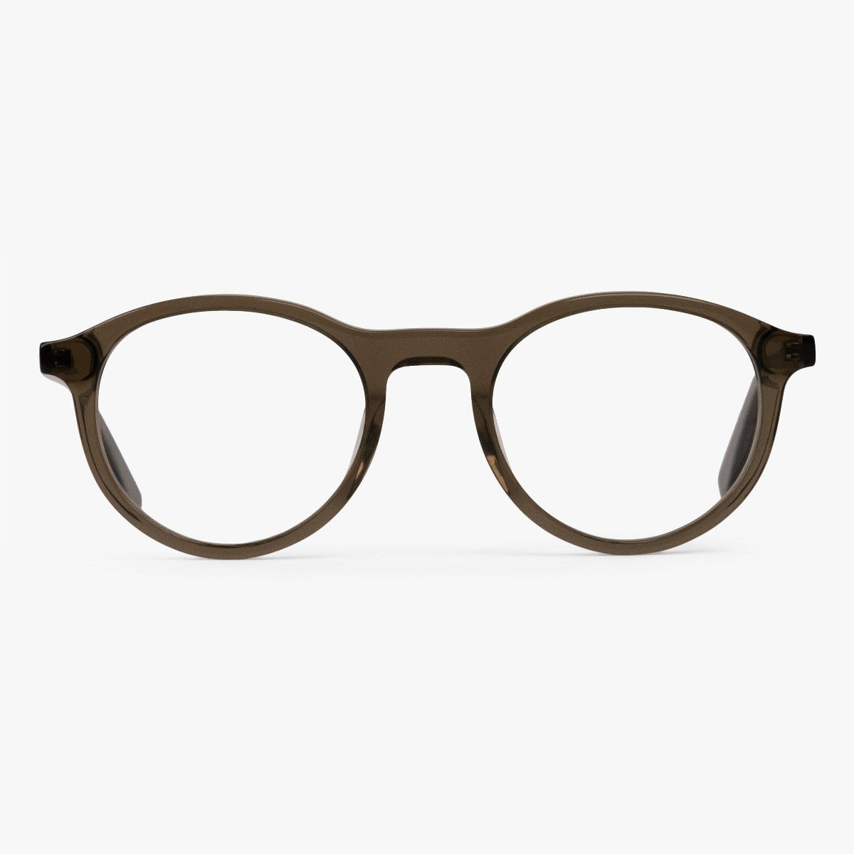 Luxreaders stylish Women's Løkken Shiny Olive Blue light glasses. Made from Acetate in a Round shape.