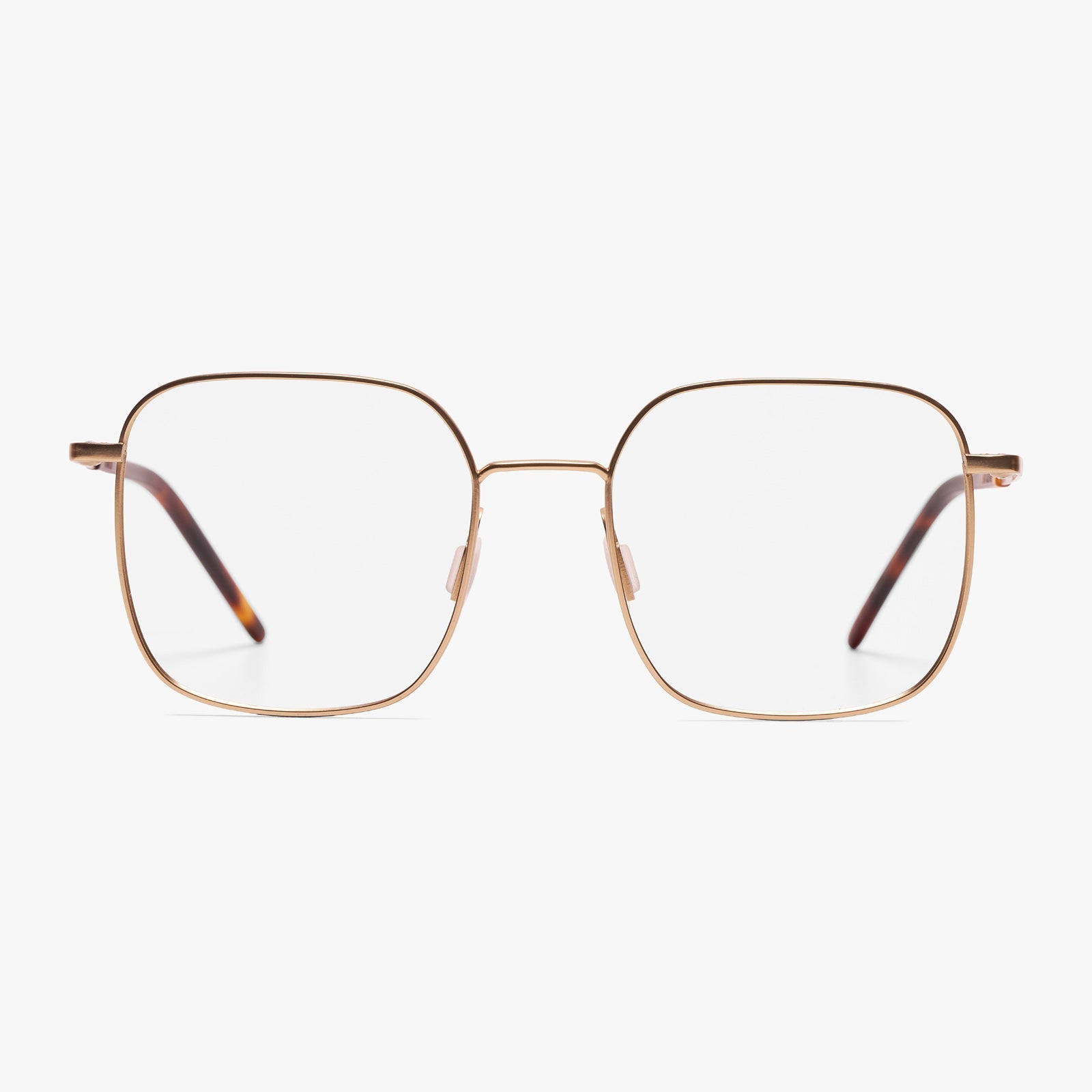 Square gold reading glasses with thin frames