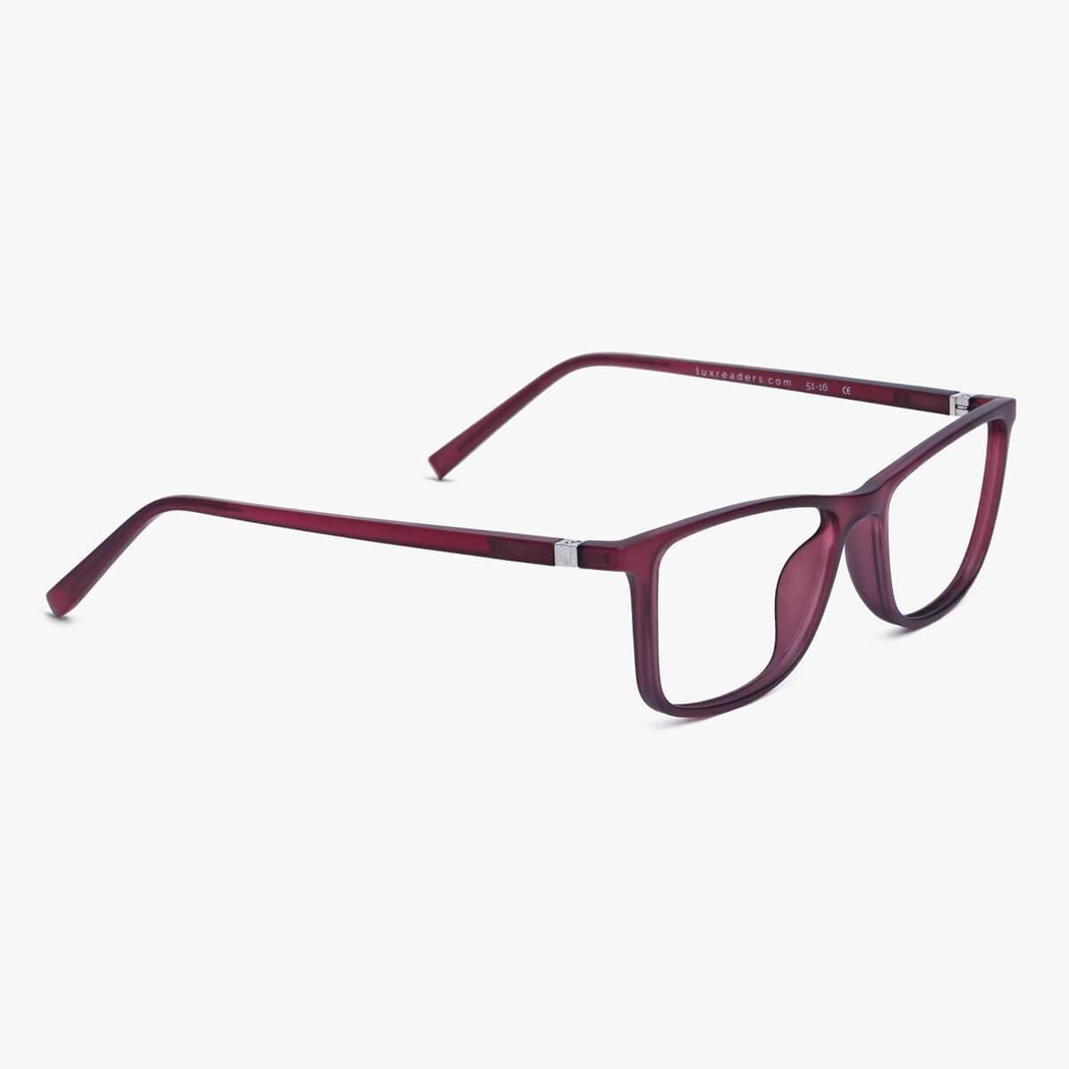Women's Skagen red reading glasses with rectangular lenses