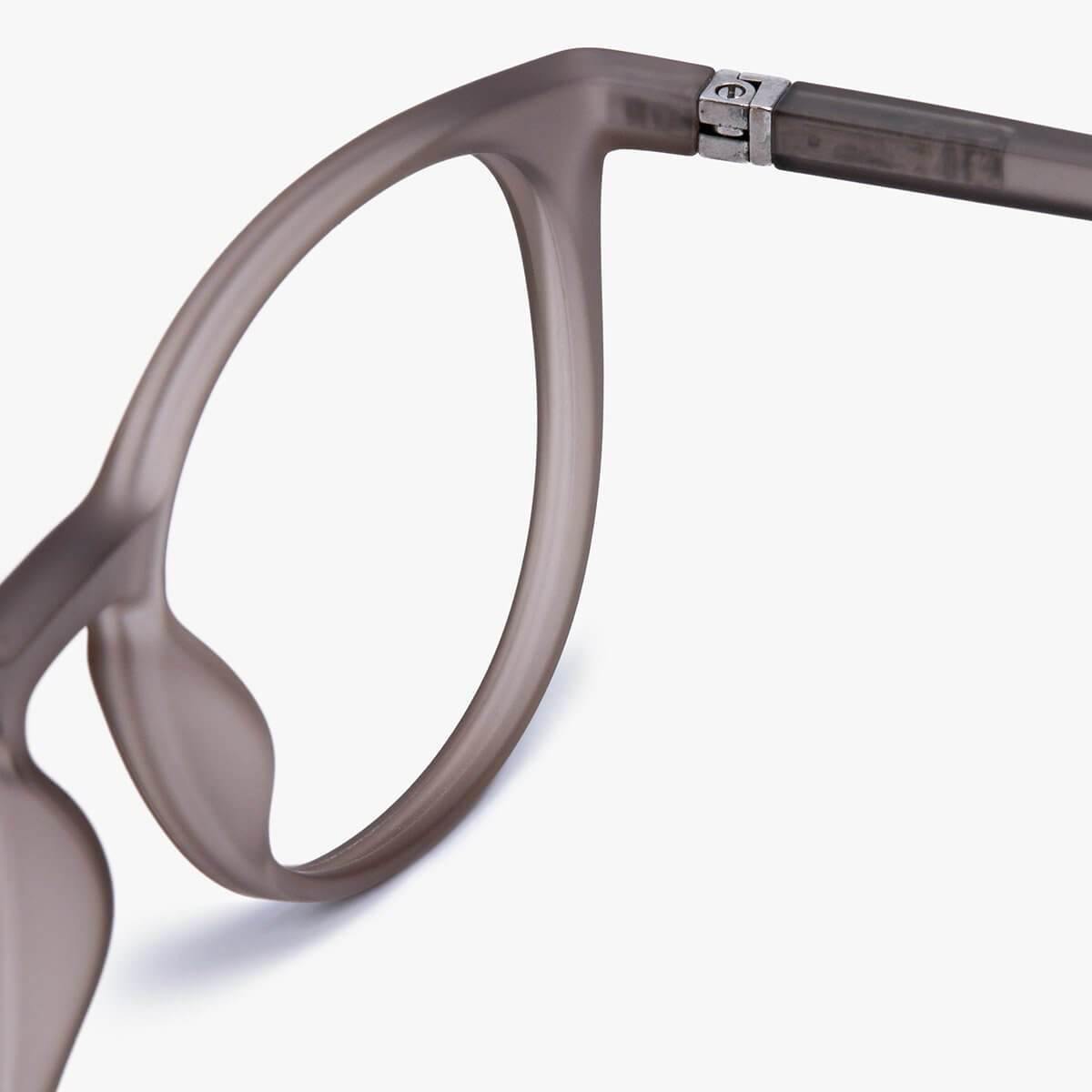Close-up of Women's Stockholm Grey glasses with matte grey frame