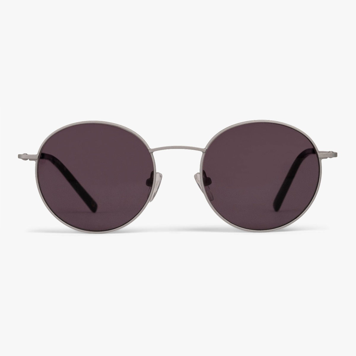 Round steel frame sunglasses with dark lenses